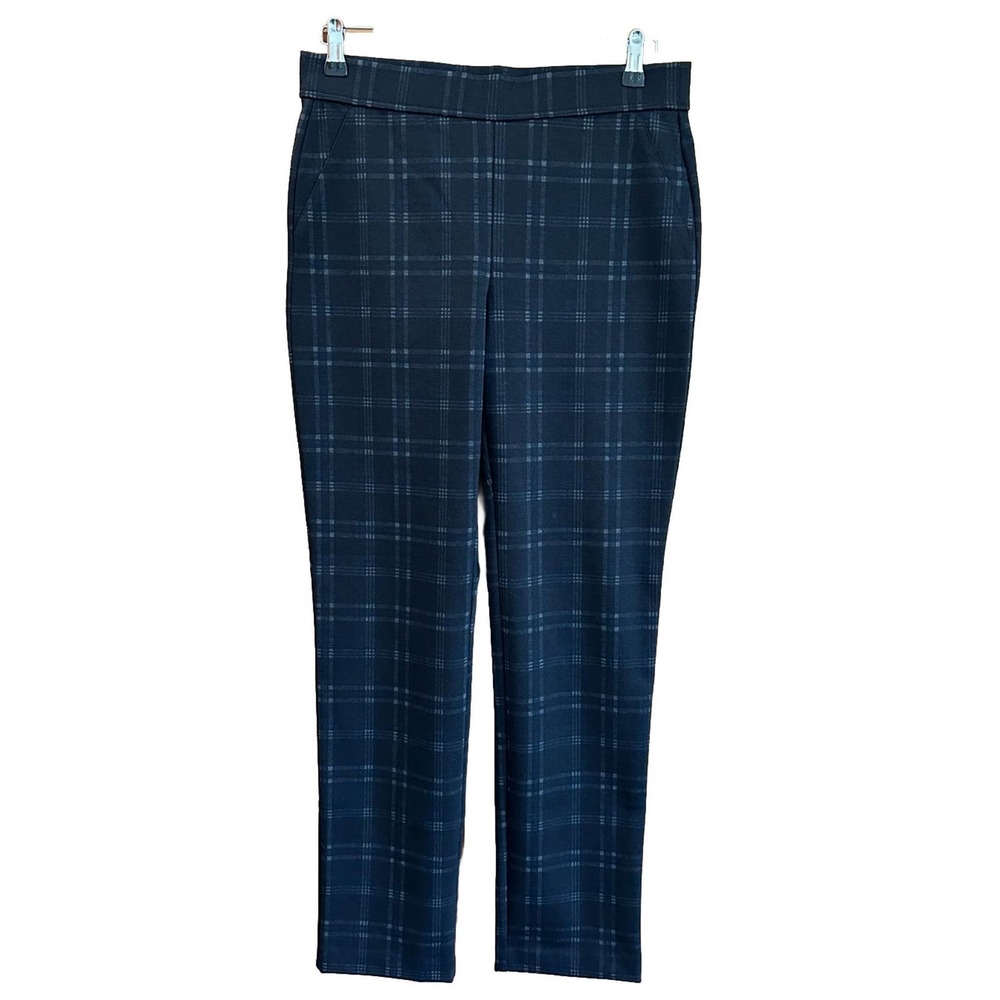 (261V) NWOT, Thalian Plaid Stretch Pants Gray & Black Size 8, Faux Pockets